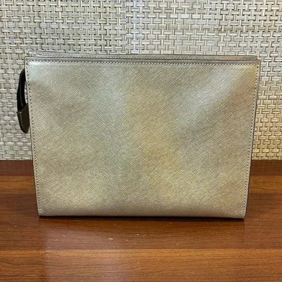 Henri Bendel New York West 57th Metallic Gold Saffiano Leather Cosmetic Clutch - Picture 11 of 13